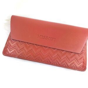 Missoni Brown Leather Glasses Case with Chevron Pattern and Glossy Finish